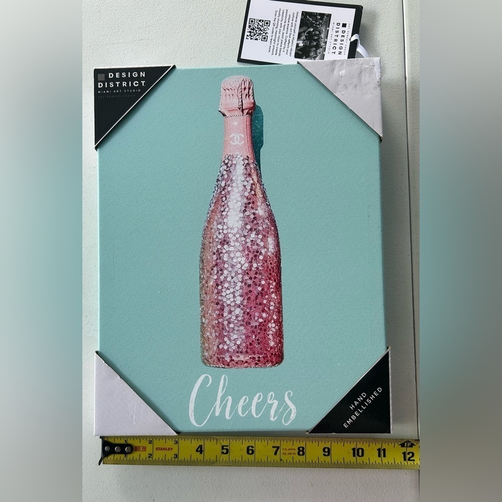 NEW!District Cheers Canvas Art - Chanel Pink & Green Wine Bottle-Wood Doughnut - Picture 5 of 10
